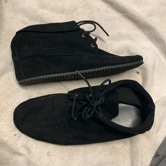 American Eagle Ankle Boot, Black Faux Suede Lace up Wedge Heel, size 10 - Picture 3 of 5